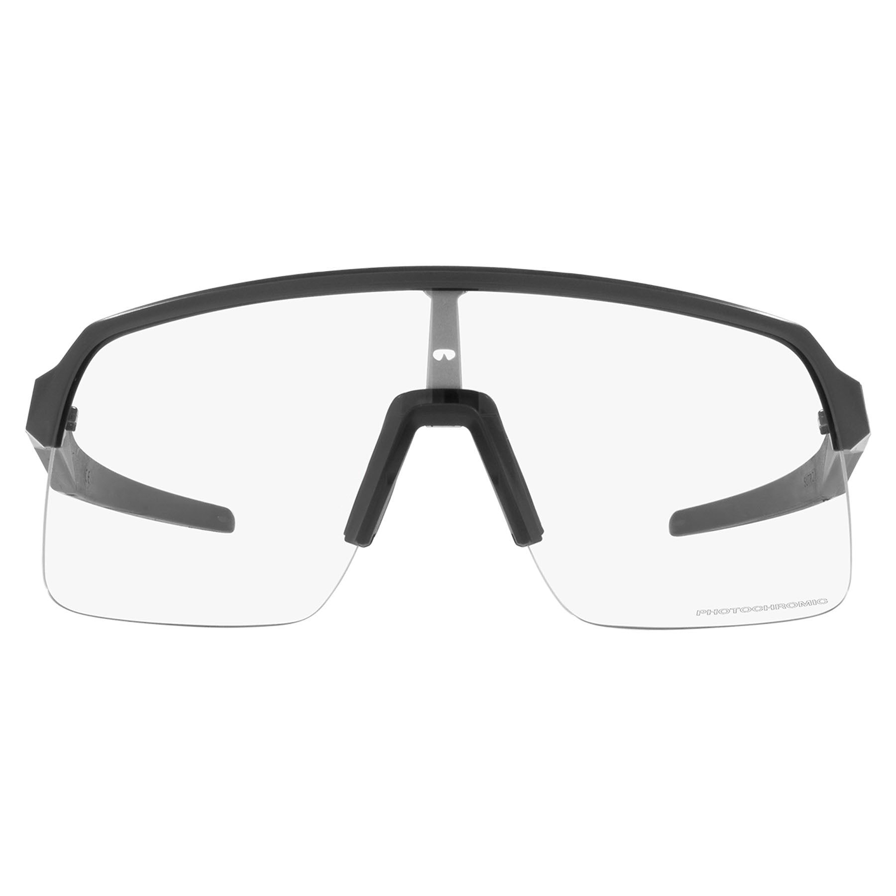 Clear Oakley Sutro Lite replacement lens with a black and red frame, nosepiece, and Oakley logo.