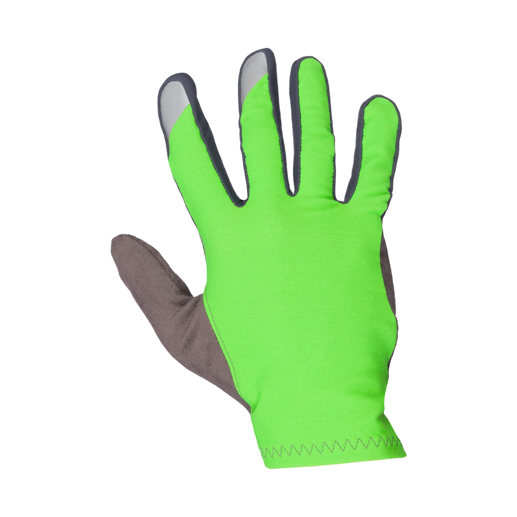 Q36.5 Hybrid Que X Green and gray cycling glove designed for warmth, with water-resistant shell.