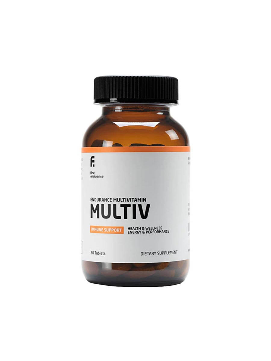 A bottle of Multi V, the athlete's multivitamin, on a white background. Boost endurance, immunity & reduce fatigue for peak performance & health.