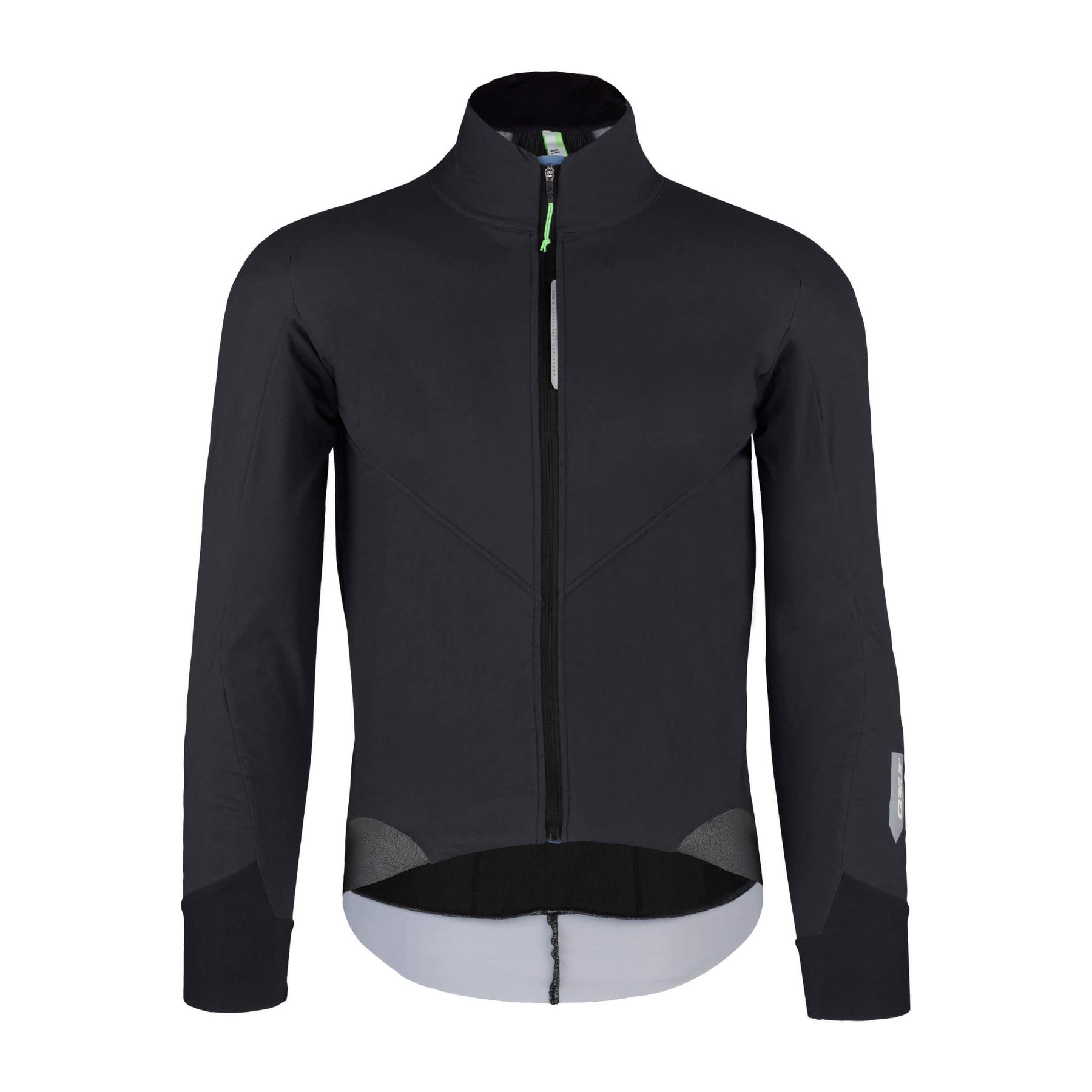 The Q36.5 Bat Jacket in black, front view, displaying the advanced UF 2L™ waterproof and windproof technology for optimal protection.