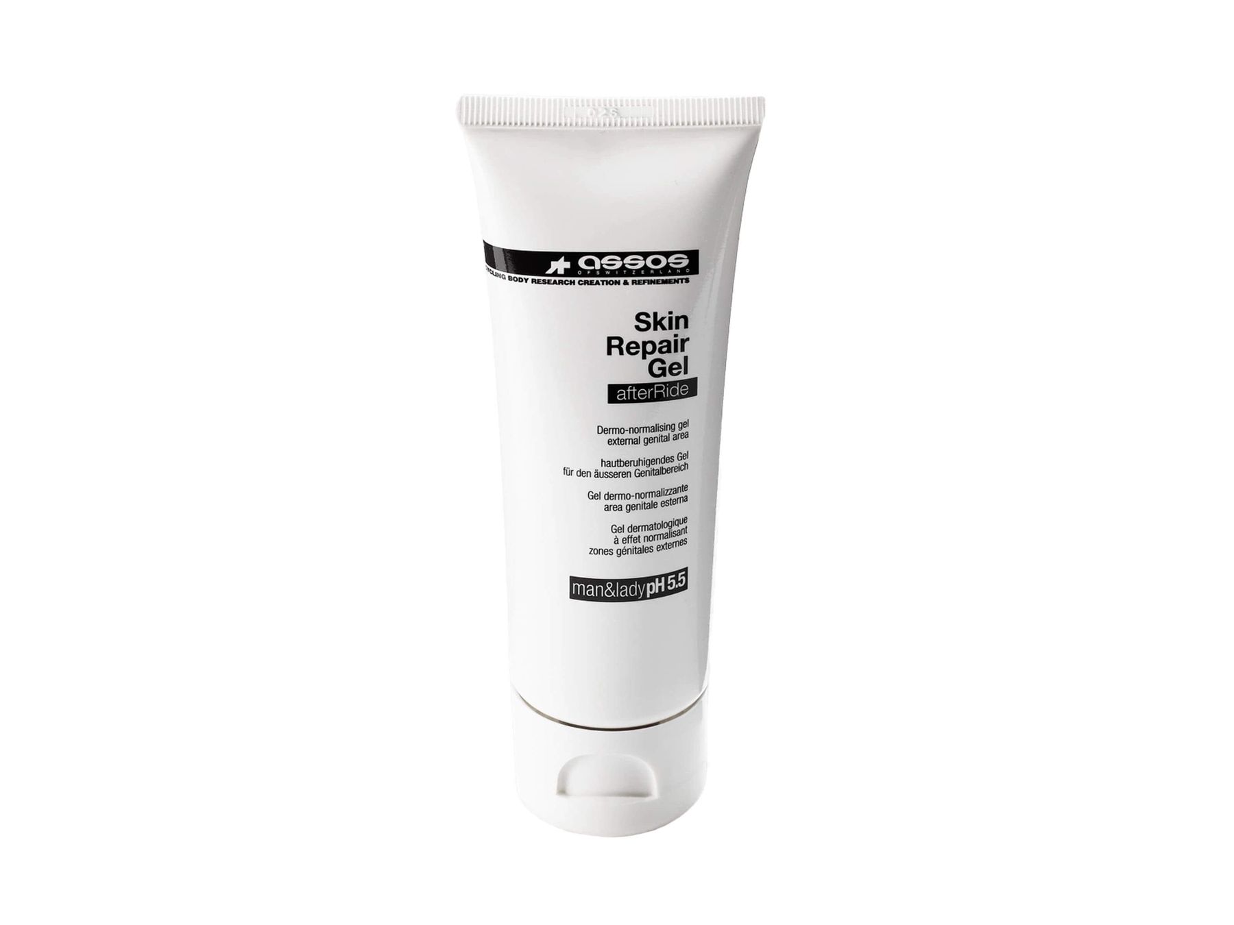 A tube of skin repair gel, designed for cyclists, on a white background. Soothes and repairs skin damage, suitable for sensitive skin.