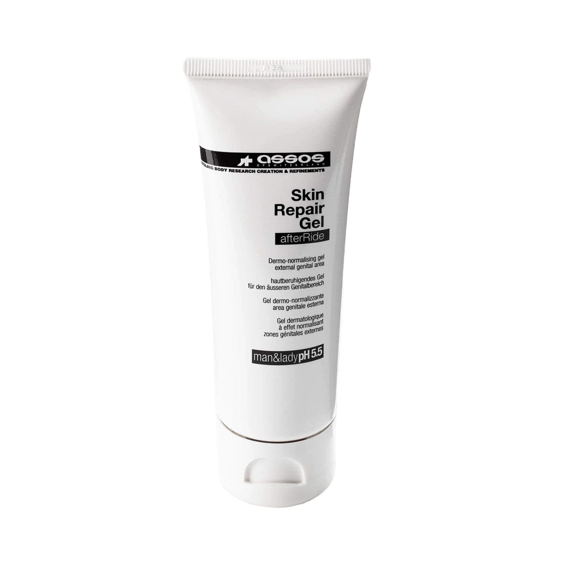 A tube of skin repair gel, designed for cyclists, on a white background. Soothes and repairs skin damage, suitable for sensitive skin.