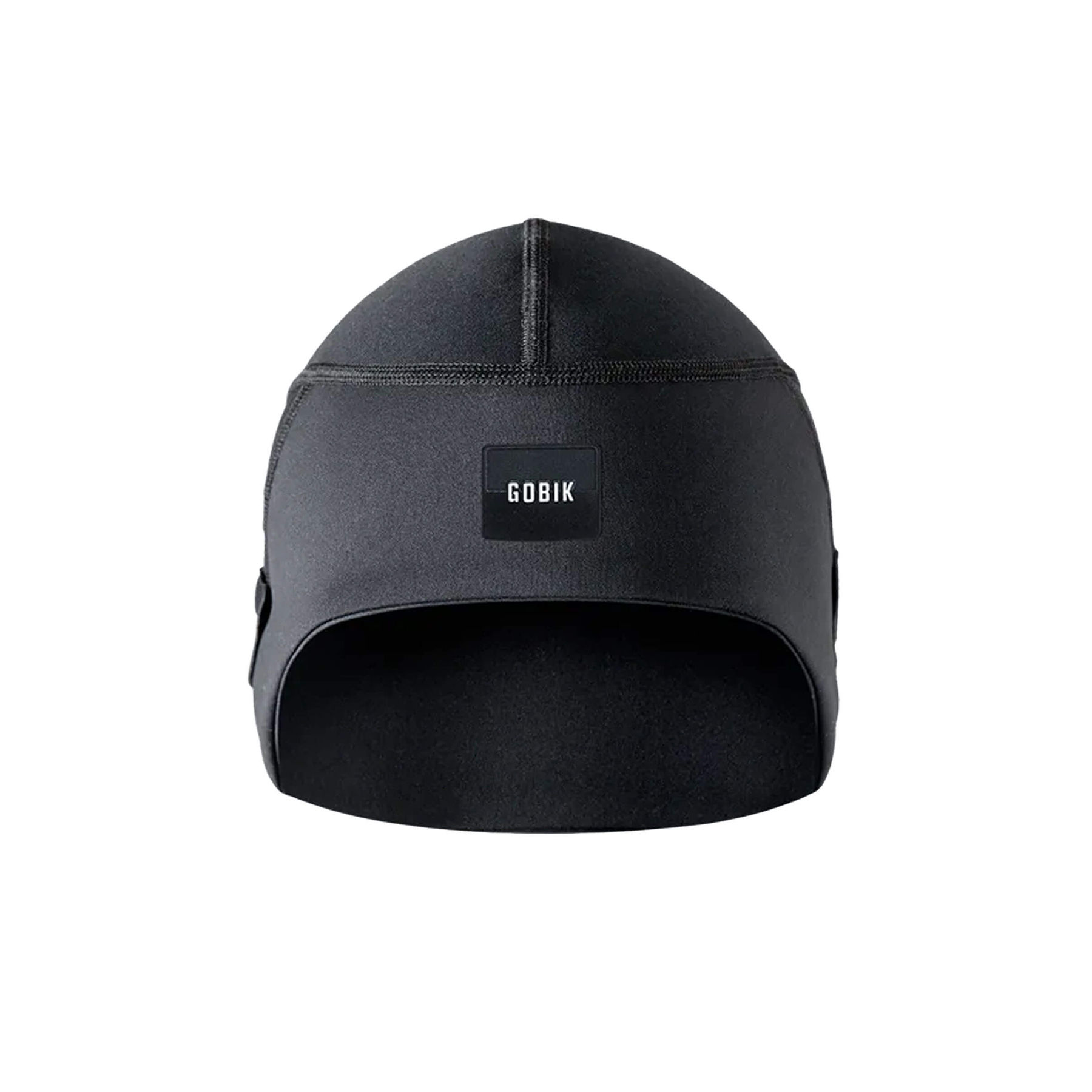 A black hat with the word GOBIK on it, perfect for braving extreme cold weather conditions during outdoor rides.