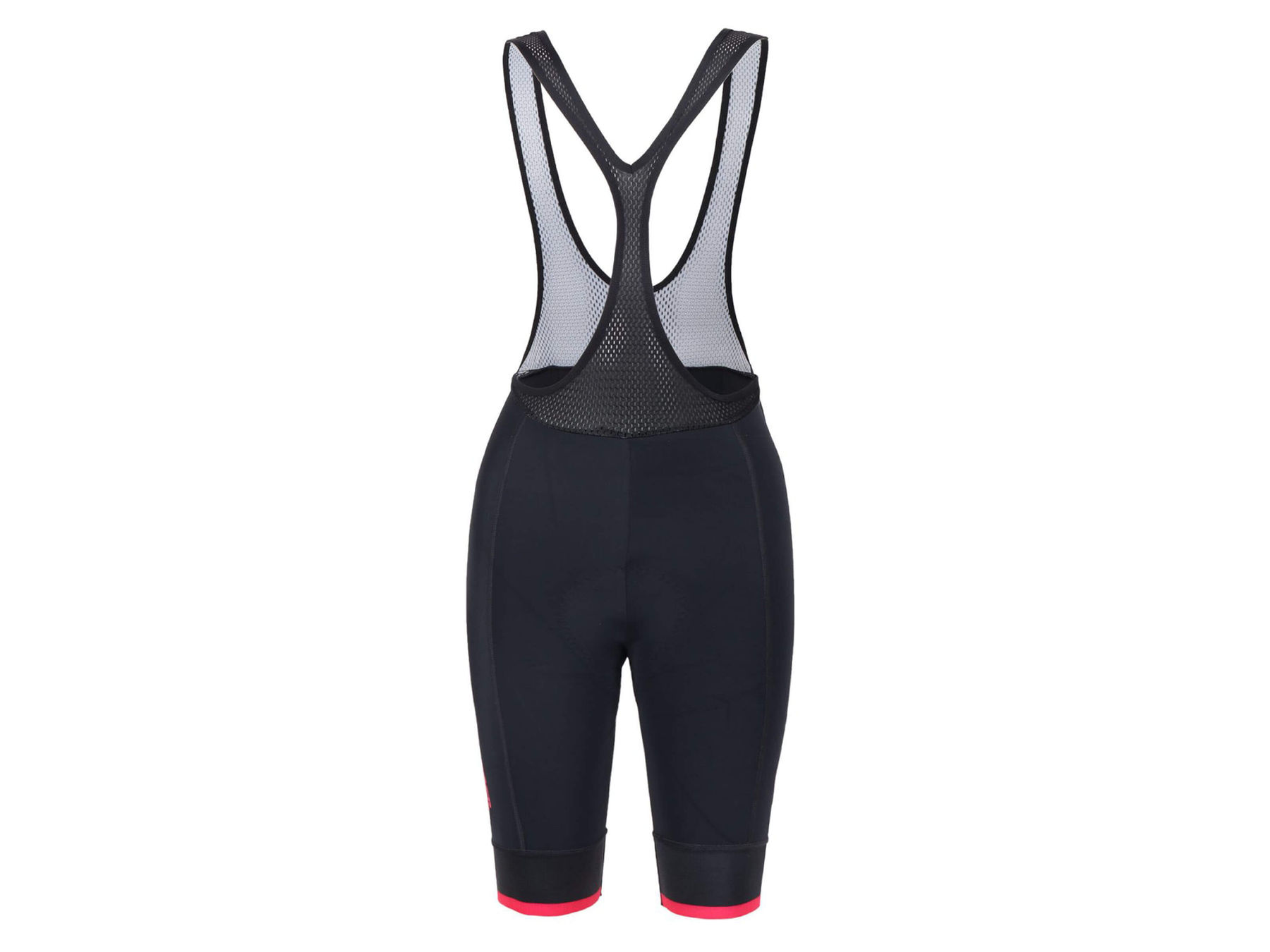 Black Sheep Cycling women's bib shorts in black and pink. Durable and comfortable with CorePower compression fabric and BSC Womens HP Chamois.