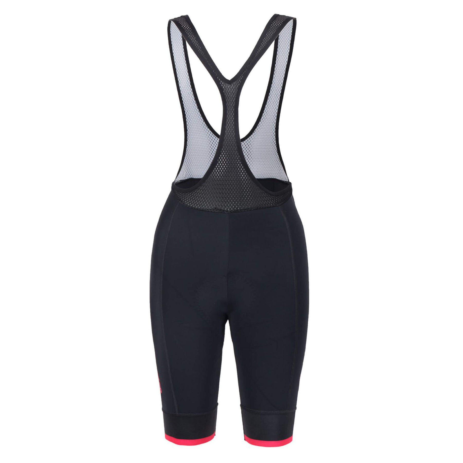 Black Sheep Cycling women's bib shorts in black and pink. Durable and comfortable with CorePower compression fabric and BSC Womens HP Chamois.