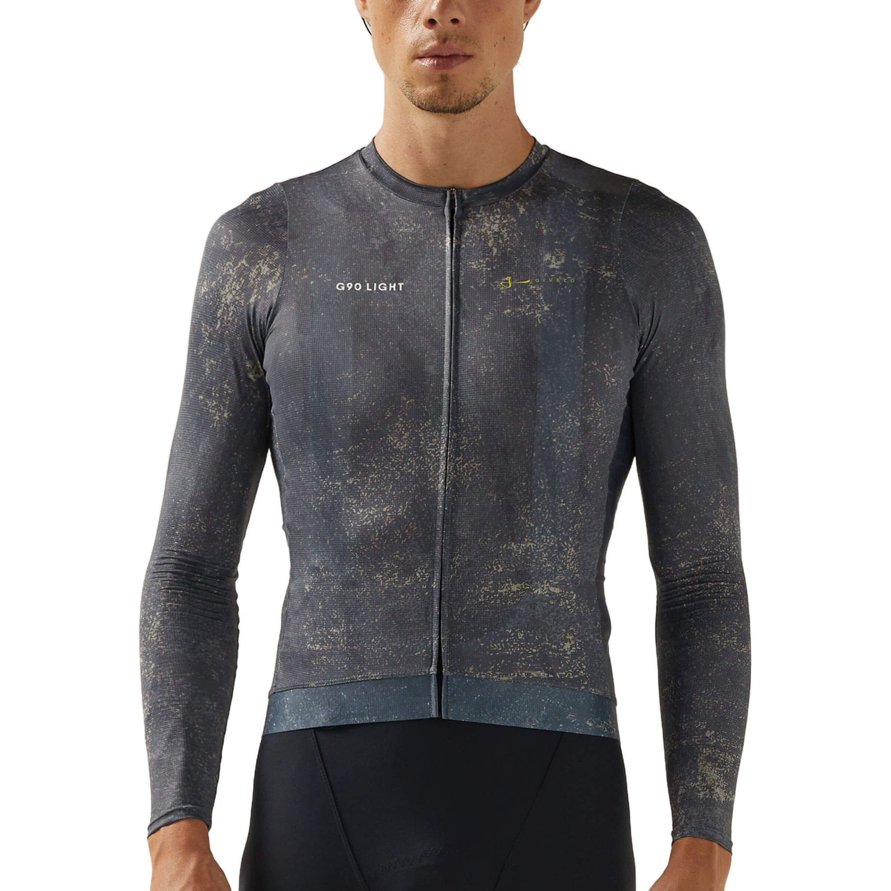 Cyclist in a Givelo G90 long sleeve jersey, showcasing its sleek design and comfort.