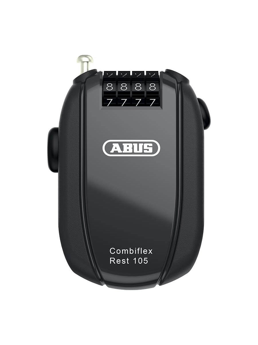 Black ABUS Combiflex Rest 105 cable lock, extendable steel cable, personalized combination, pocket-sized for cyclists.