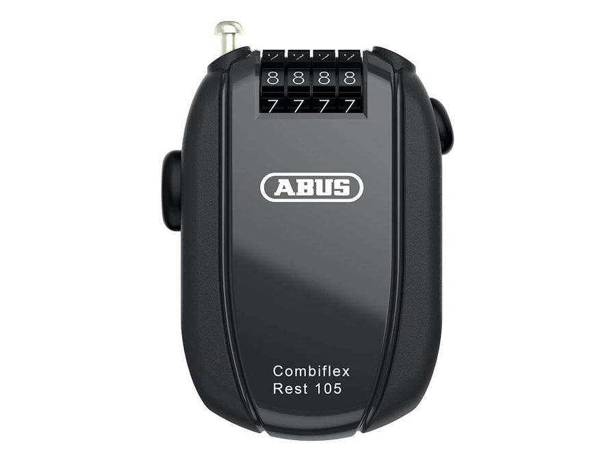 Black ABUS Combiflex Rest 105 cable lock, extendable steel cable, personalized combination, pocket-sized for cyclists.