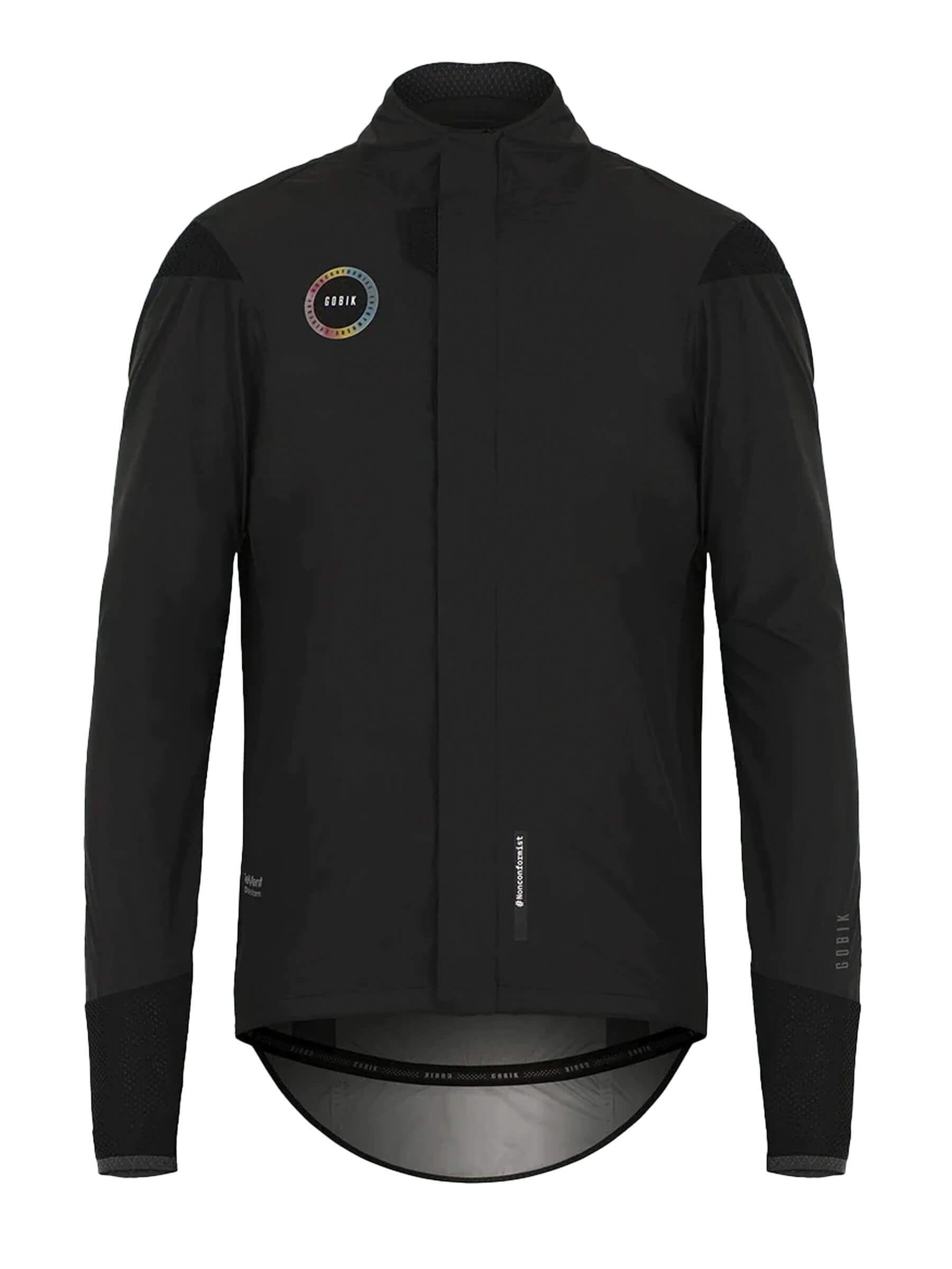 Unisex GOBIK EXO Royal Black rain jacket, waterproof with Event® DVstorm™ membrane and Velcro® sealed front zipper.