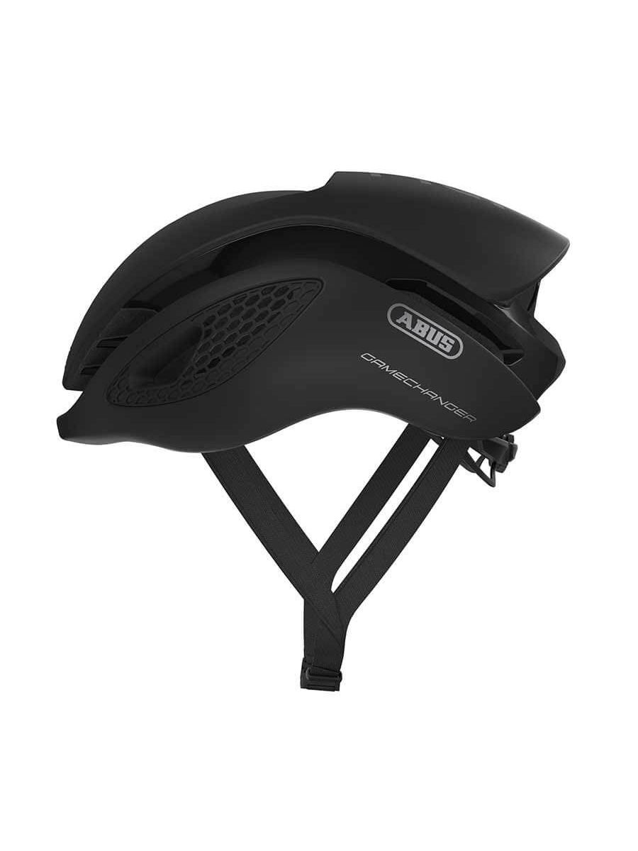 Black ABUS GameChanger helmet, forced air-cooling technology, Zoom Ace system, EPS shock absorption.