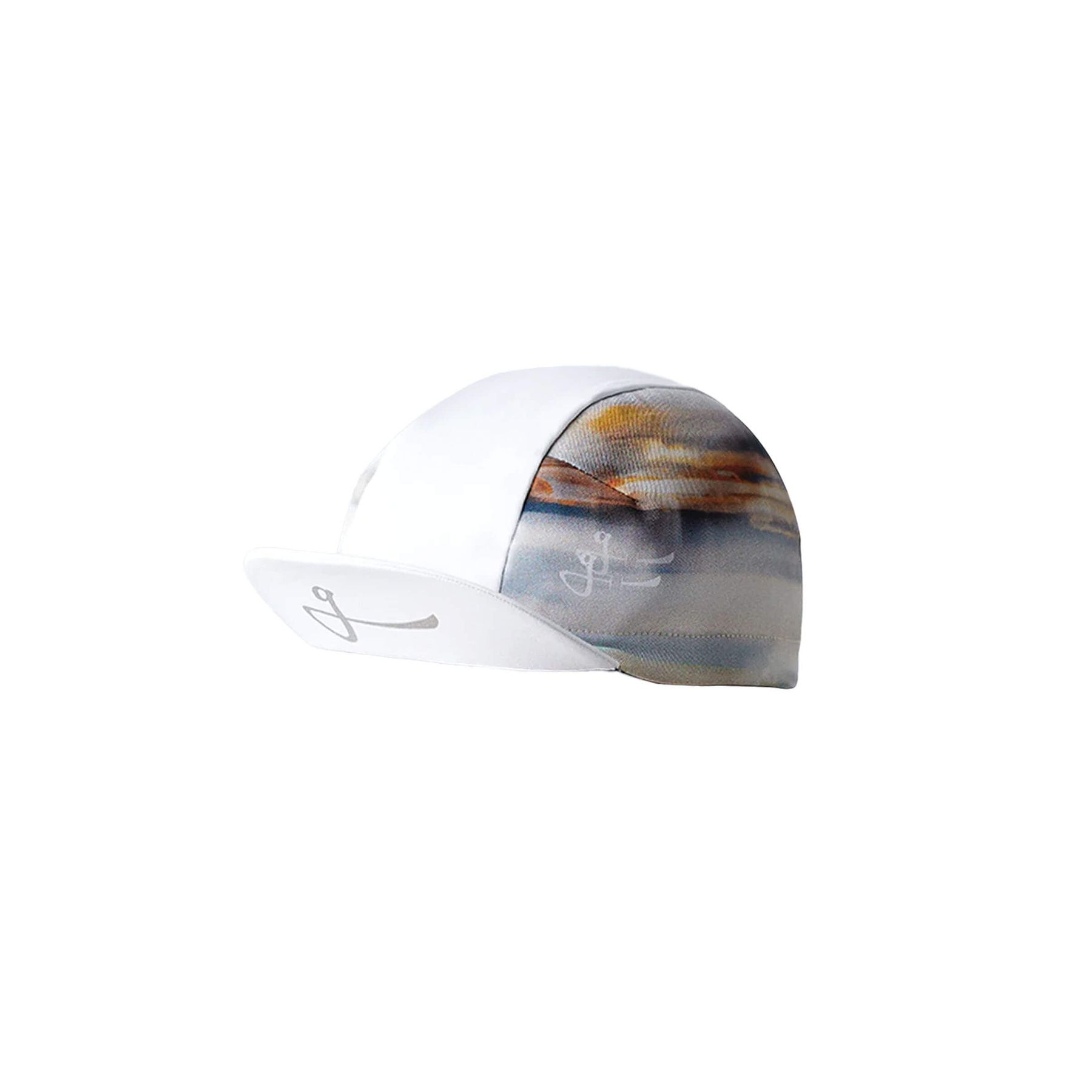 A lightweight white cycling cap by Givelo with a splash of warm hues, designed for coolness.