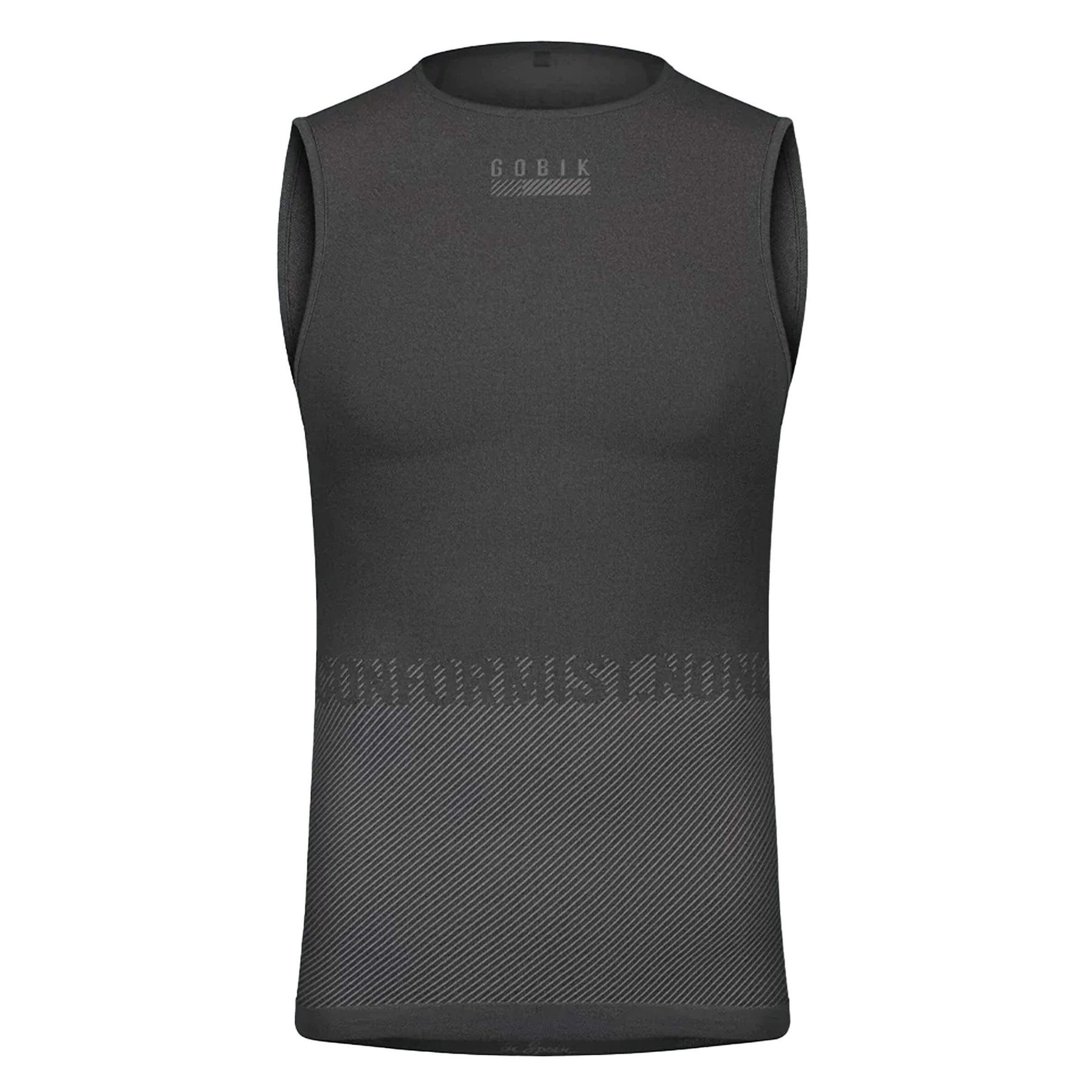 GOBIK Limber Skin Sleeveless Base Layer for men in black with breathable polypropylene fabric and seamless construction.