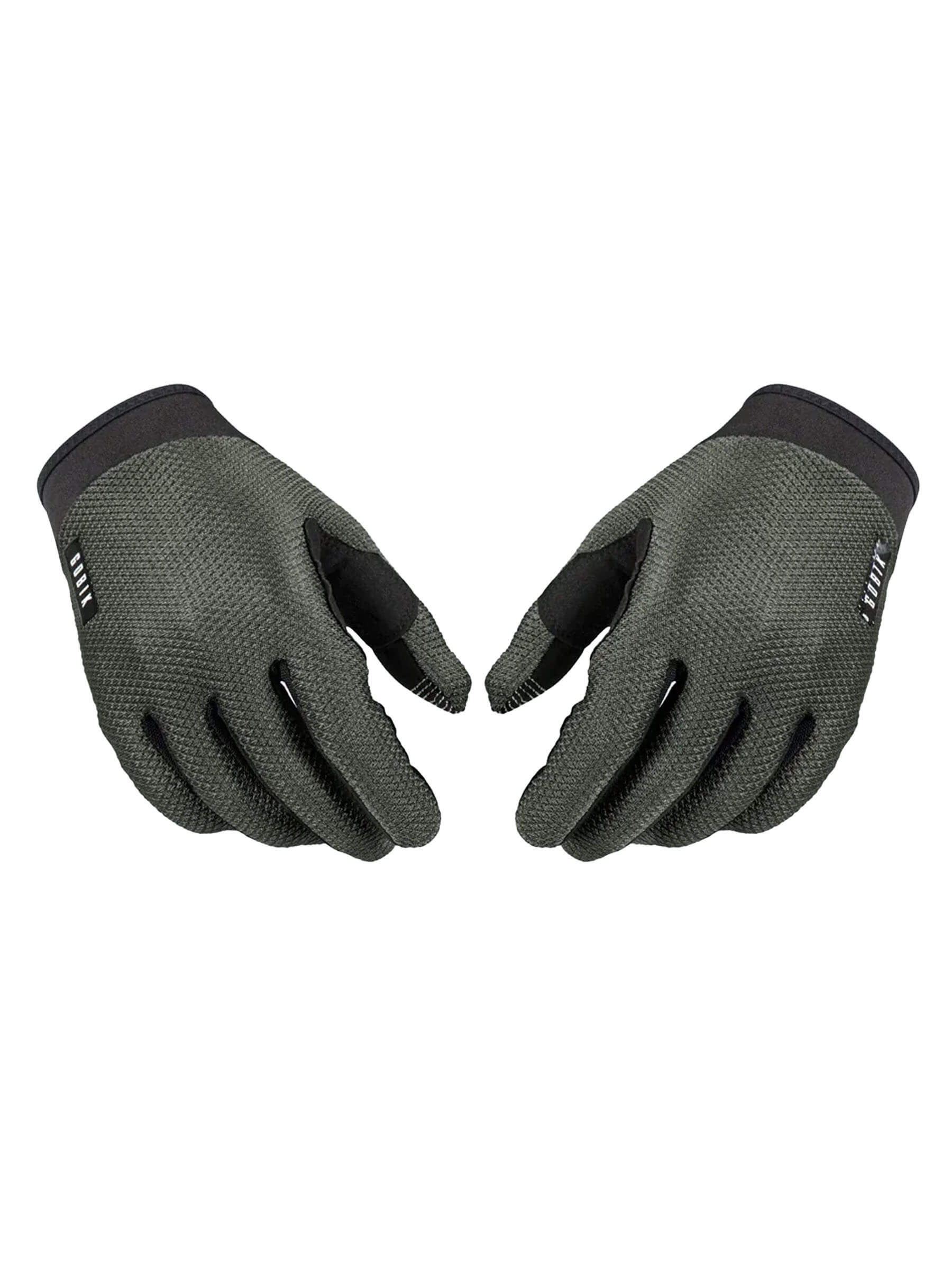 GOBIK Lynx Gloves in army green with black silicone inserts for grip and black conductive fingertips.