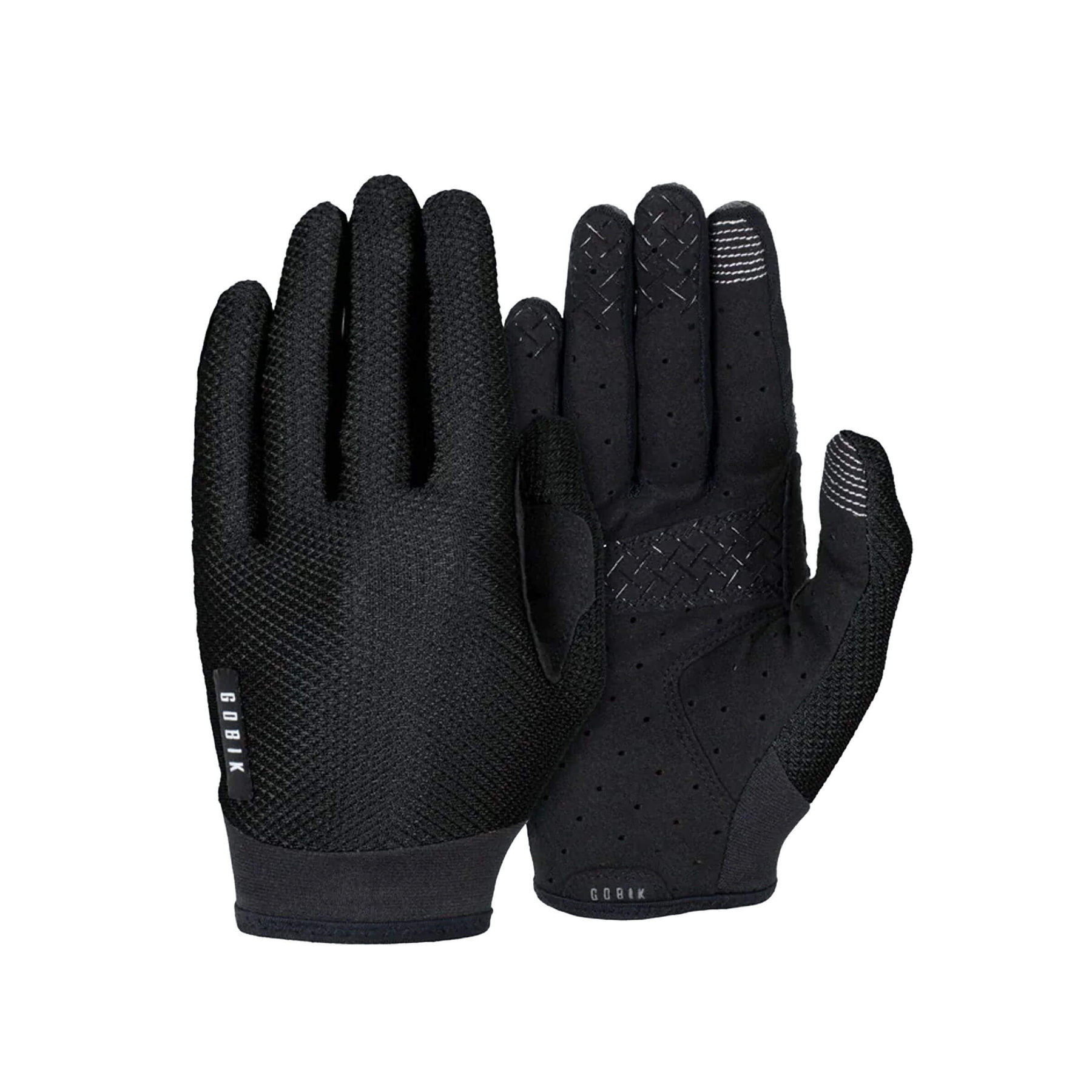 GOBIK Lynx Gloves in black, featuring silicone palm inserts and conductive threads on fingertips.