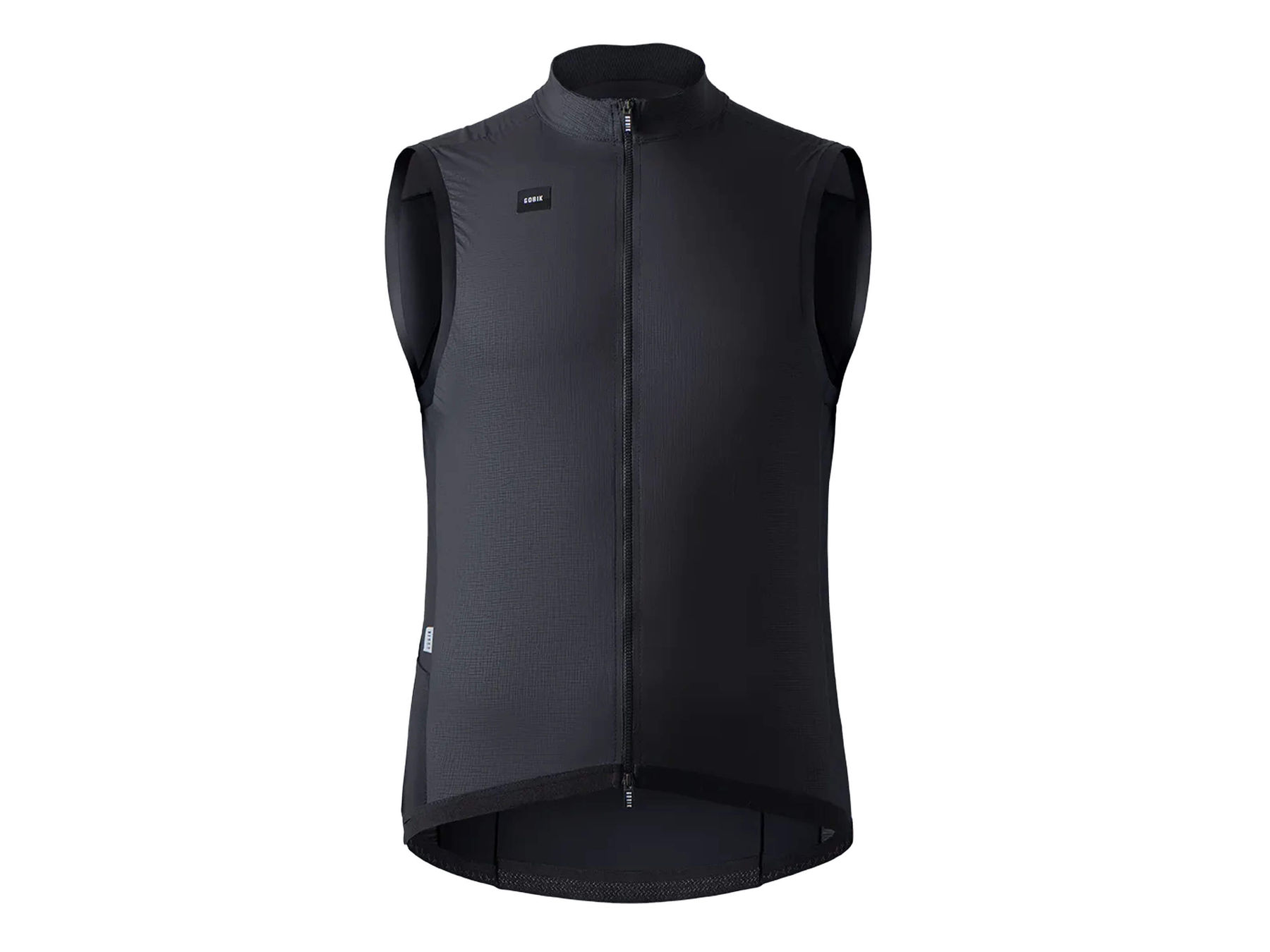 Gobik Vector men's cycling vest in black, ultralight with nylon front panel, elastane for wind protection, 10-18ºC range.