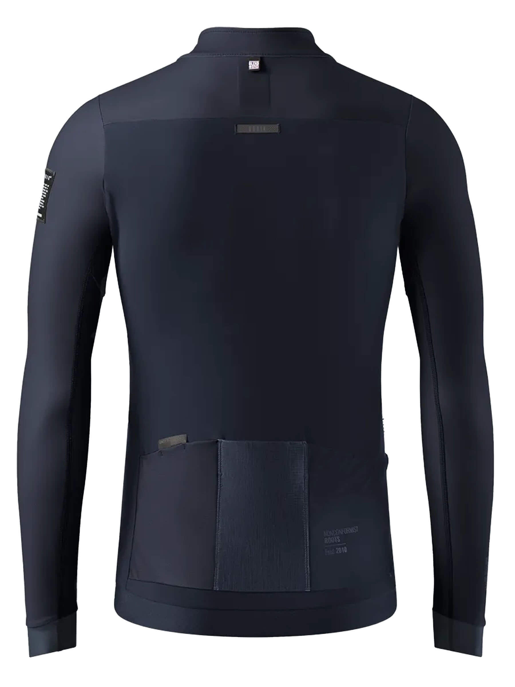 Back view of the navy Hyder Blend Jersey featuring smart pocket system and microfleece interior.