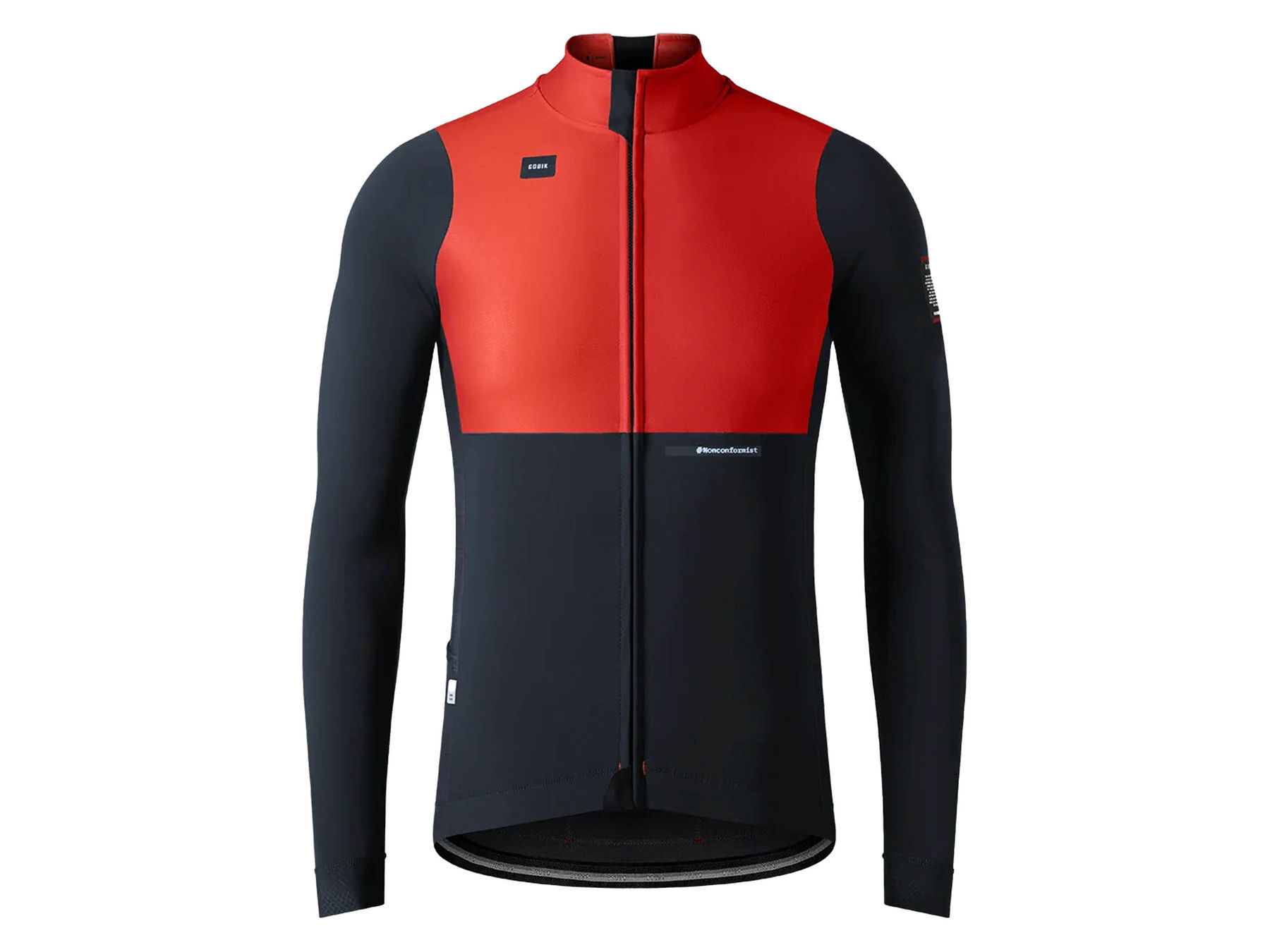 Red and black long sleeved cycling jersey with eVent® DVstretch™ insulating membrane for optimal wind resistance and aerodynamics.