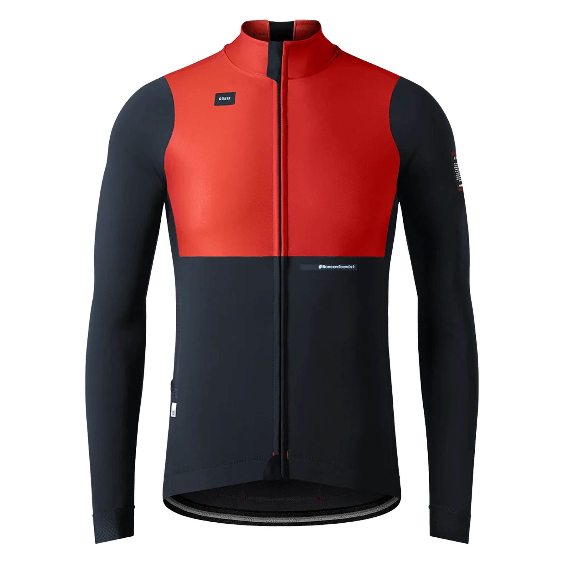 Red and black long sleeved cycling jersey with eVent® DVstretch™ insulating membrane for optimal wind resistance and aerodynamics.