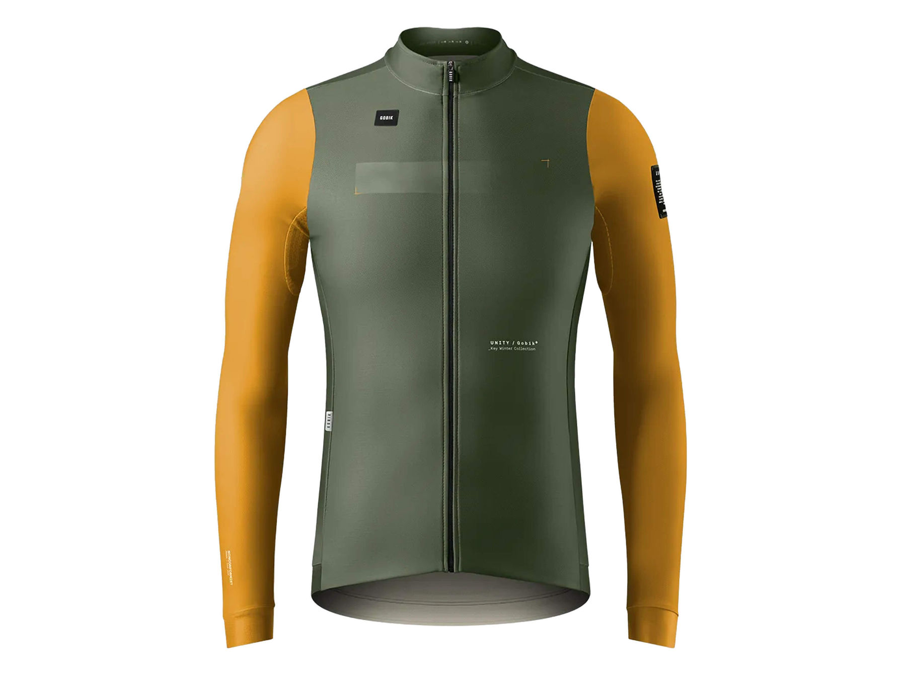 Men's Superhyder Fowler jersey, wind-resistant front panel, mustard sleeves, for cool weather cycling.