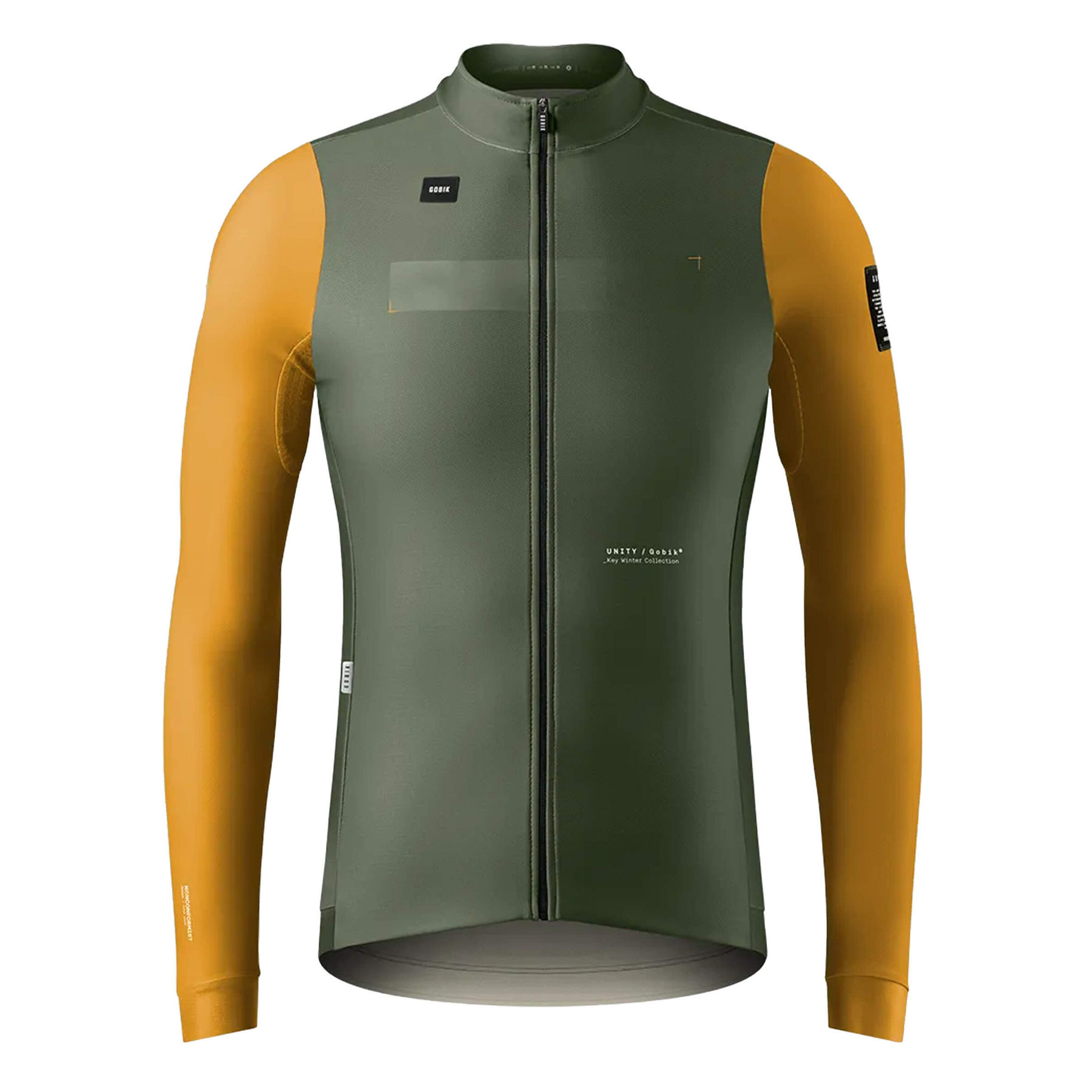 Men's Superhyder Fowler jersey, wind-resistant front panel, mustard sleeves, for cool weather cycling.