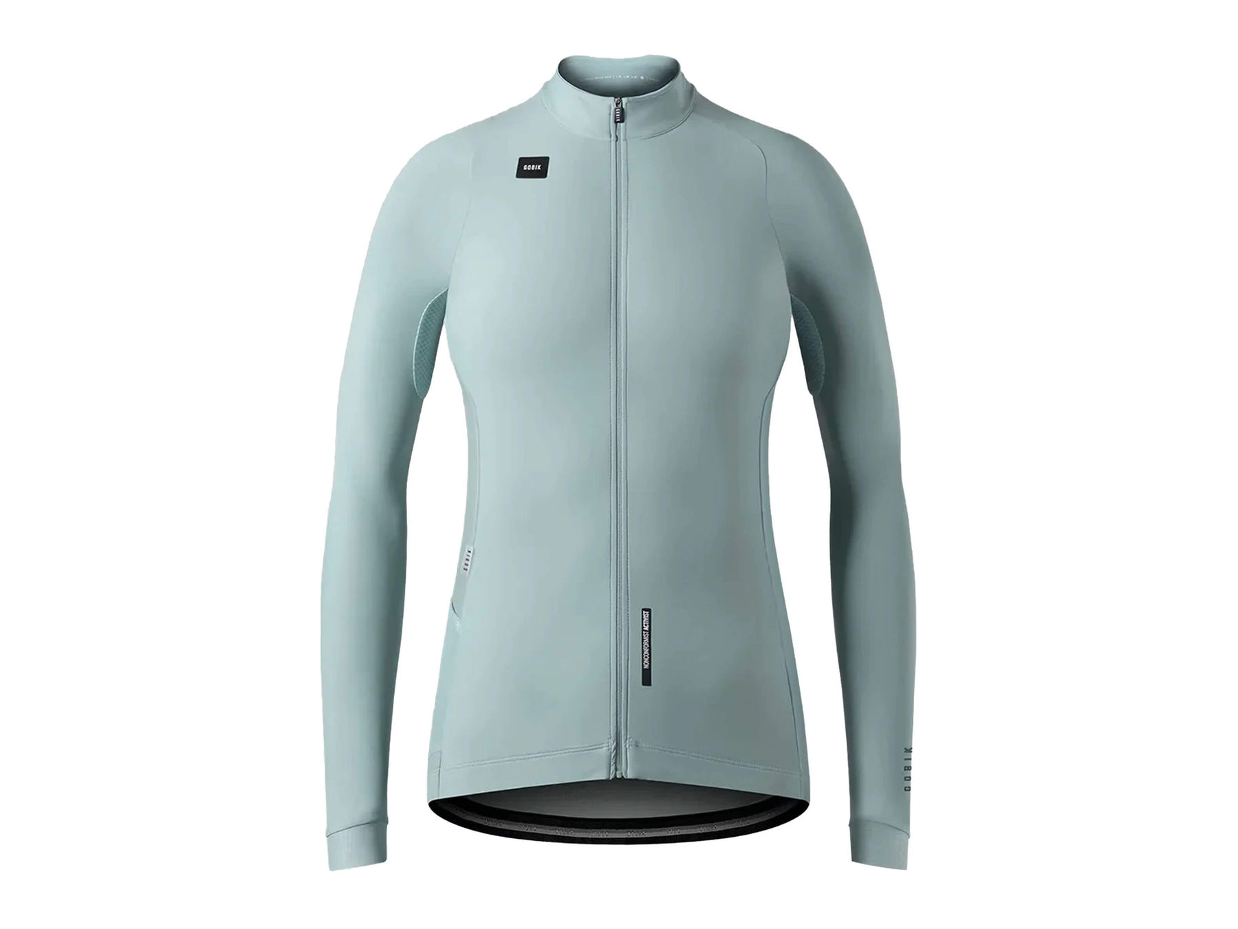 Women's GOBIK Pacer long sleeve jersey in pale hakone green, with breathable mesh armpit panels.