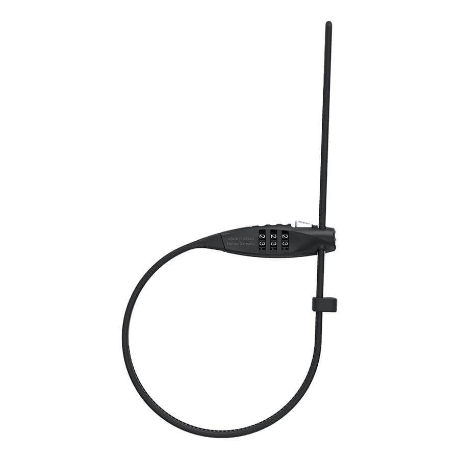 Black ABUS Combiflex Travel Guard lock with a steel cable and a three-digit combination mechanism.