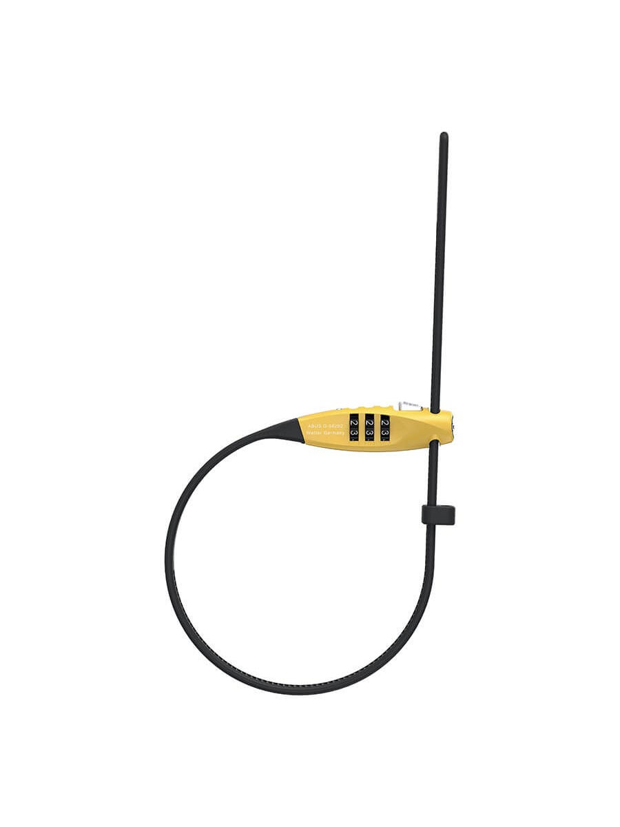 Yellow ABUS Combiflex Travel Guard, adjustable 45cm cable, secure, personal 3-digit combination.