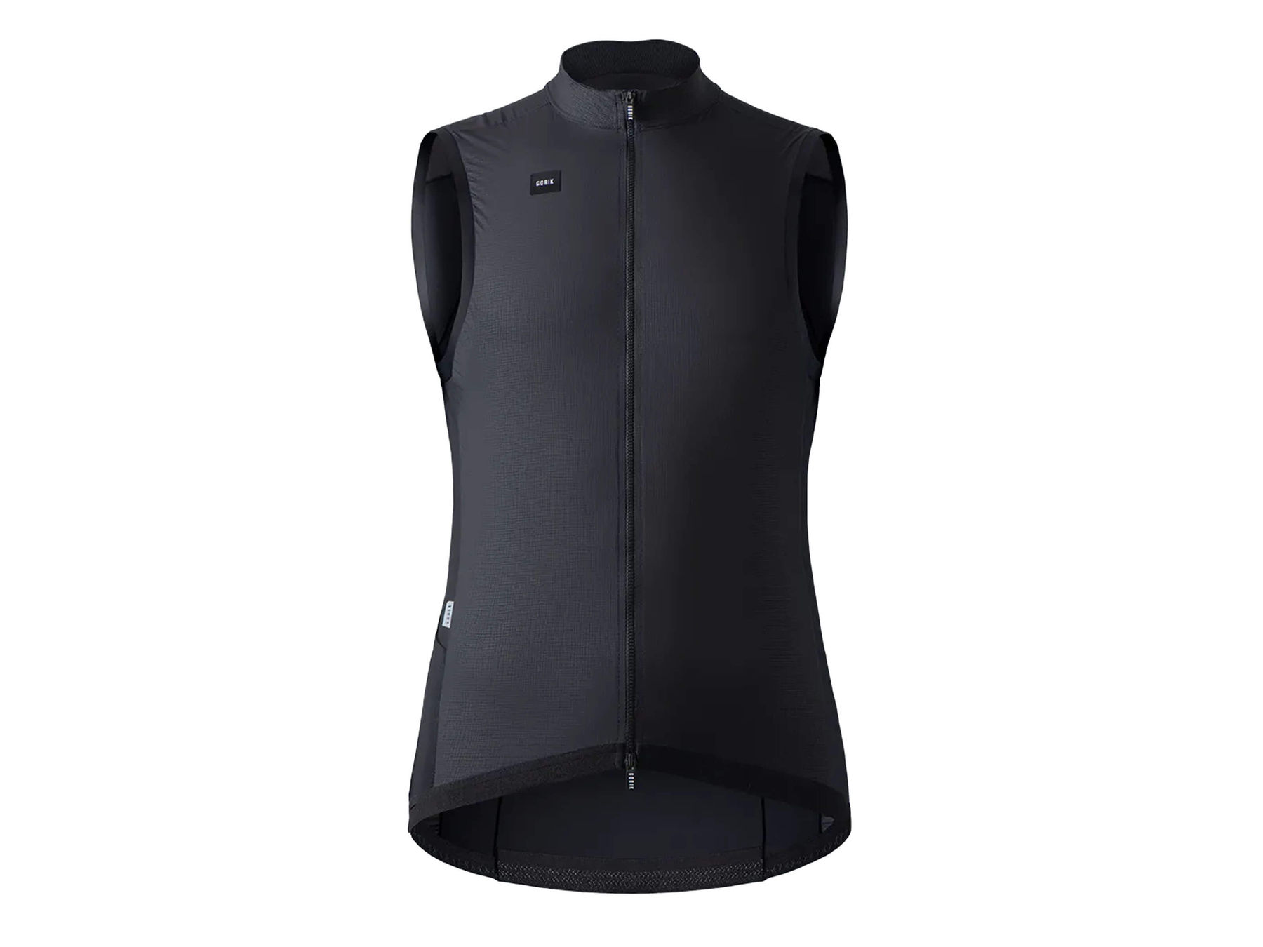 Gobik Vector women's cycling vest in black, ultralight with nylon front panel, elastane for wind protection, 10-18ºC range.