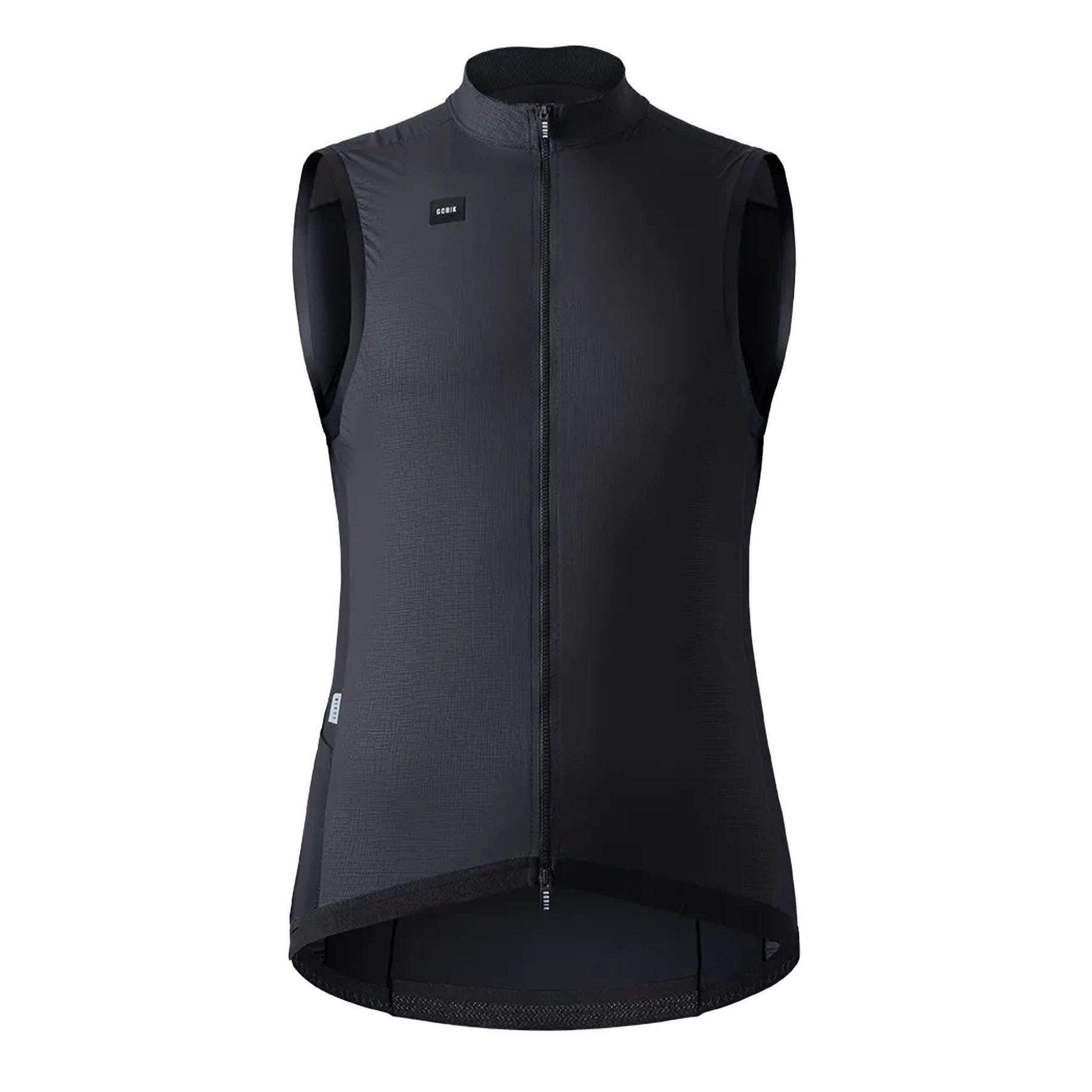 Gobik Vector women's cycling vest in black, ultralight with nylon front panel, elastane for wind protection, 10-18ºC range.