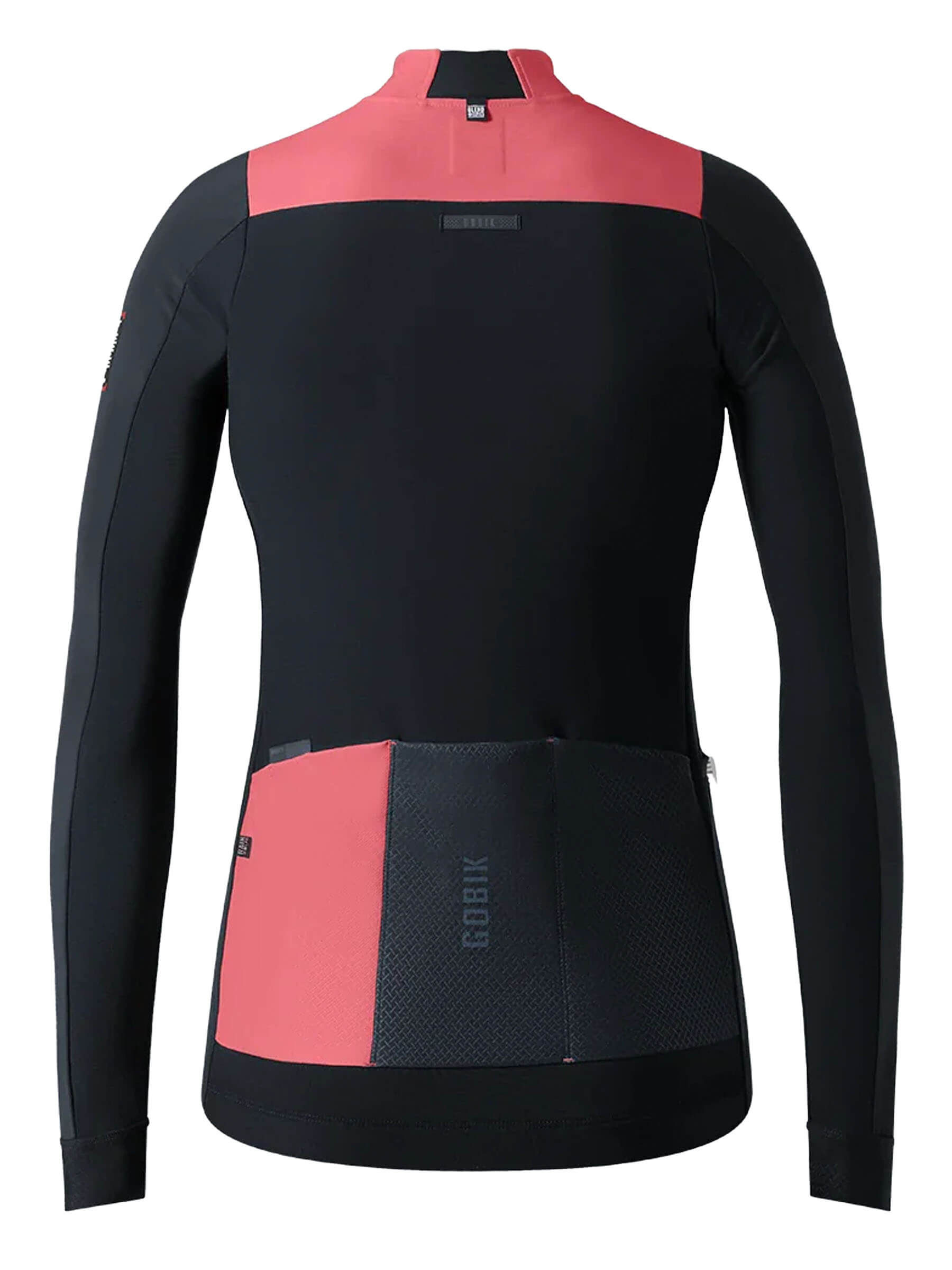 A pink and black women's long sleeve jersey for cycling, perfect for cool weather conditions, wind, or light rain.